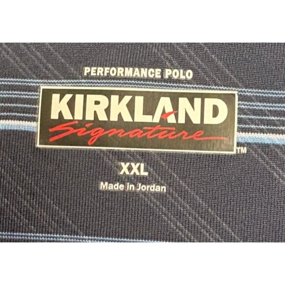 Kirkland Signature XXL Performance Polo Golf Shirt Navy & Light‎ Blue Stripes - Picture 3 of 3